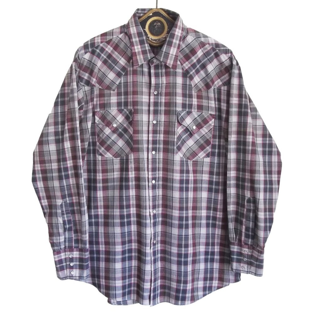 ELY PLAINS Rockabilly Plaid Pearl Snap Long Sleeve Western Cowboy Shirt Sz XL